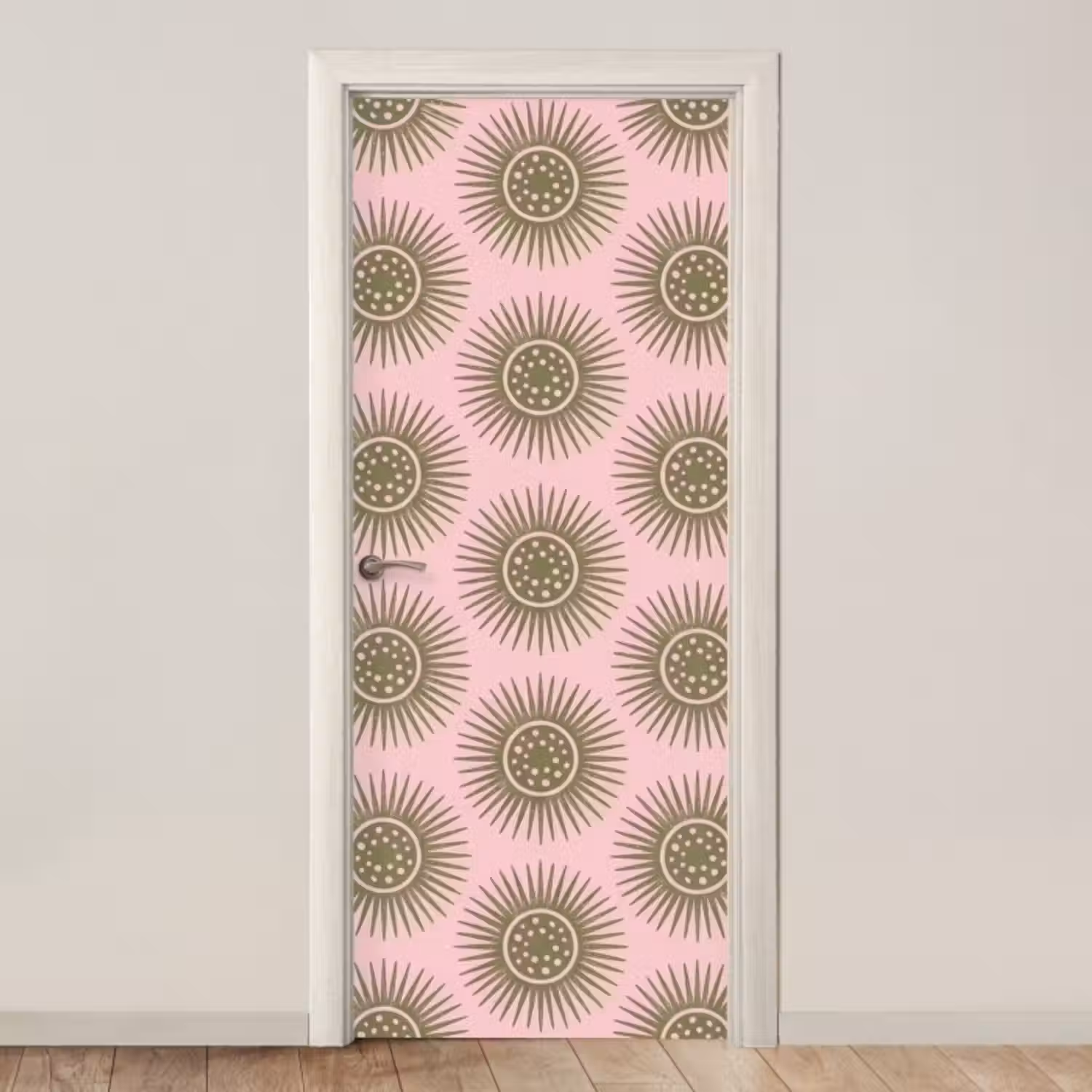 Deursticker - Bloemen - Patroon - Abstract - Roze - Groen