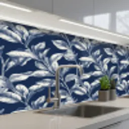 Botanisch - Patroon - Blauw keuken achterwand 2 middel 871 -3d_schuin
