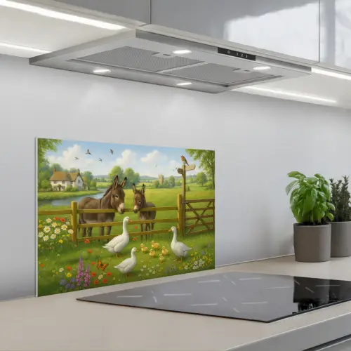 Ezels - Ganzen - Kleurrijk keuken achterwand spatscherm klein -3d_schuin