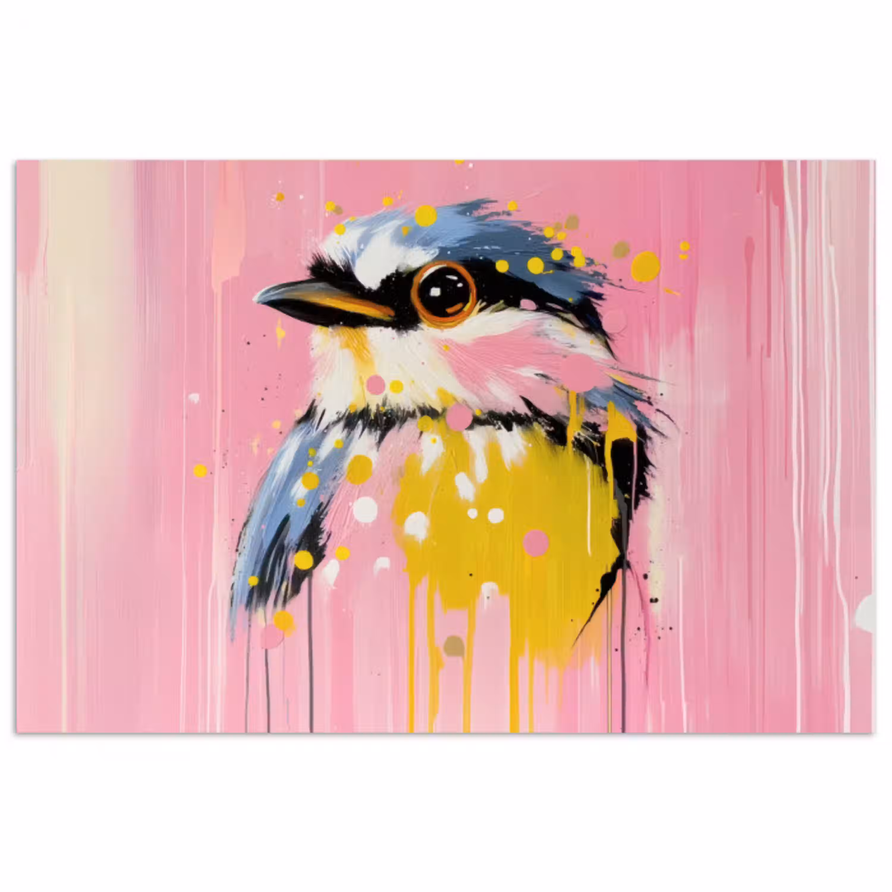 Vogel - Roze - Geel - Blauw poster papier klein -3d