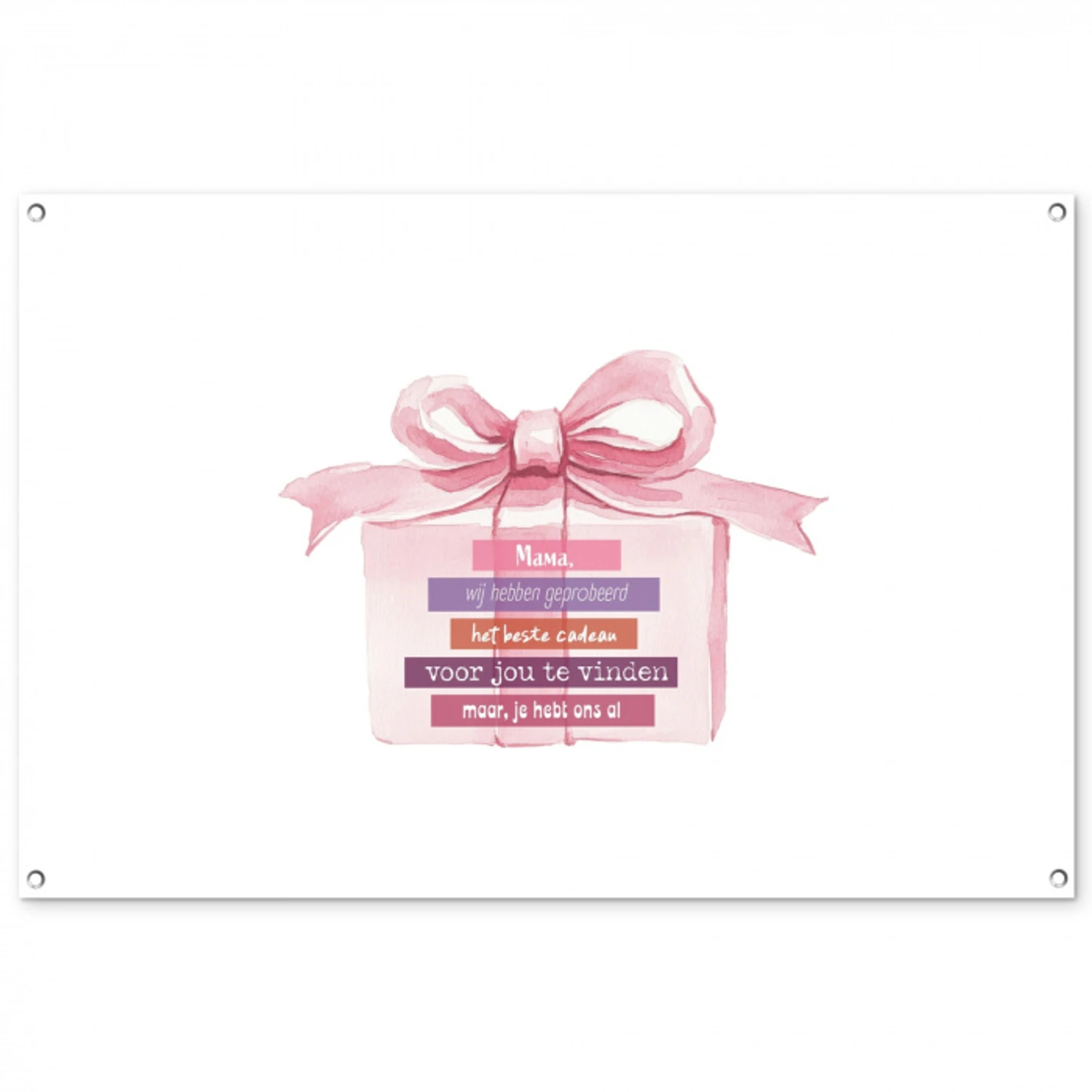 Cadeau - Strik - Tekst - Roze tuinposter los doek groot -3d