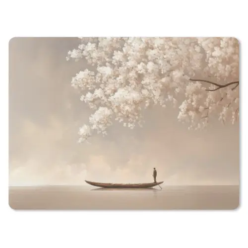 Bloesems - Wit - Boot - Minimalistisch muismat rubber klein -3d