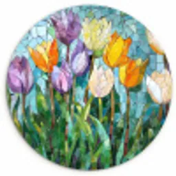 Mozaïek - Veld - Tulpen - Kleurrijk Wandcirkel kunststof plaat 5mm dik klein -3d