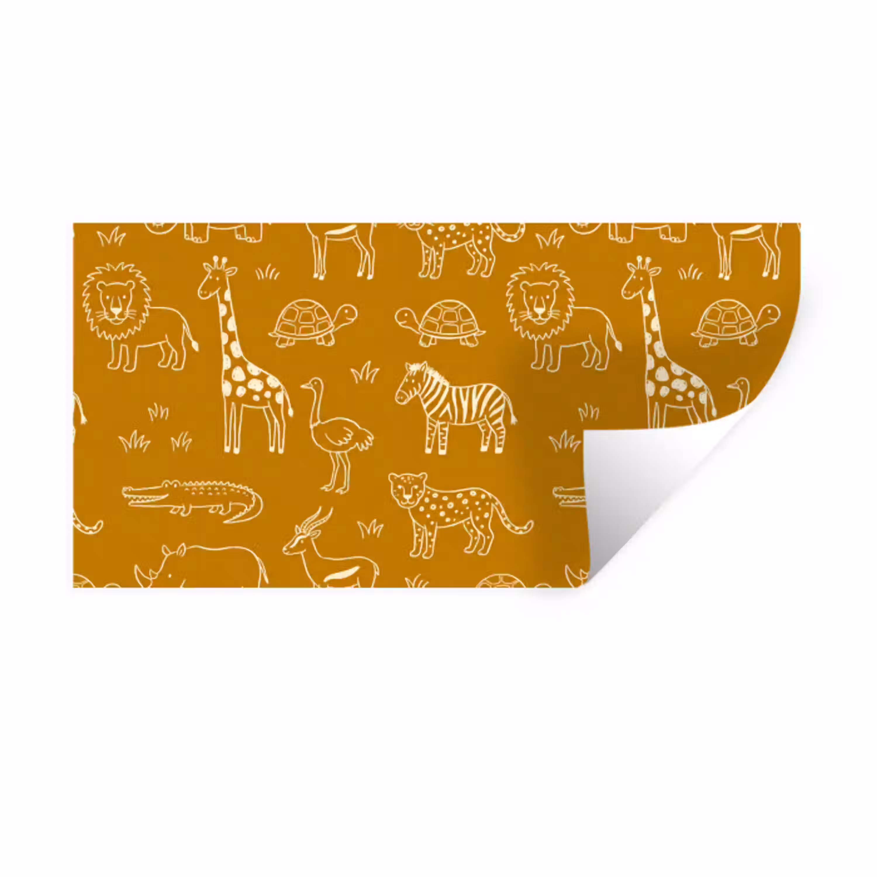 Dieren - Safari - Patroon - Kinderlijk - Oker Muursticker klein -3d