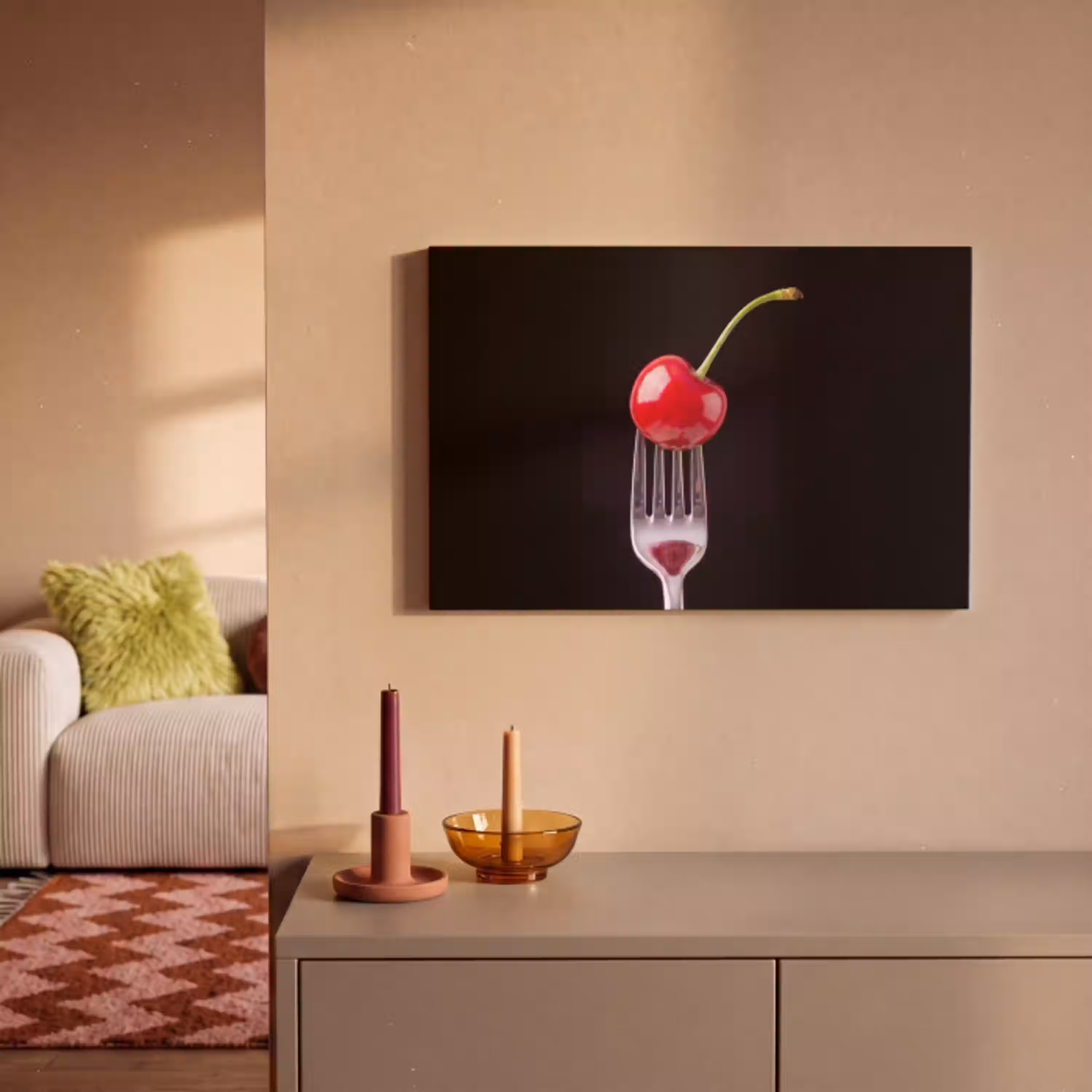 Rode kers - Vork canvas 2cm klein -sfeer1