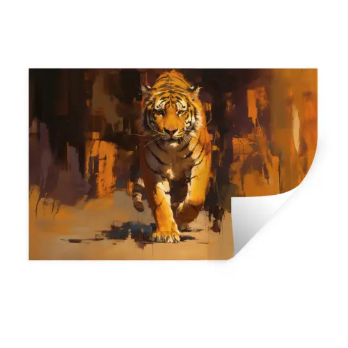 Tijger - Geschilderd - Oranje - Penseelstreken Muursticker klein -3d