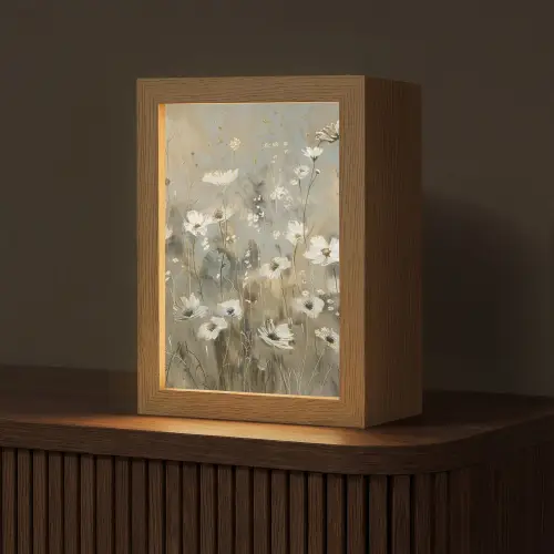 Bloemen - Wit - Natuur - Grijs - Modern Light Box met kabel (Tafellamp) klein -z3d_website
