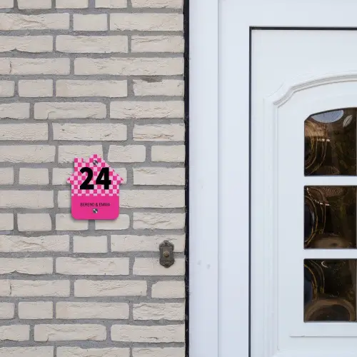 Roze - Blokjes - Klassiek Naambord Huisje klein -sfeer1