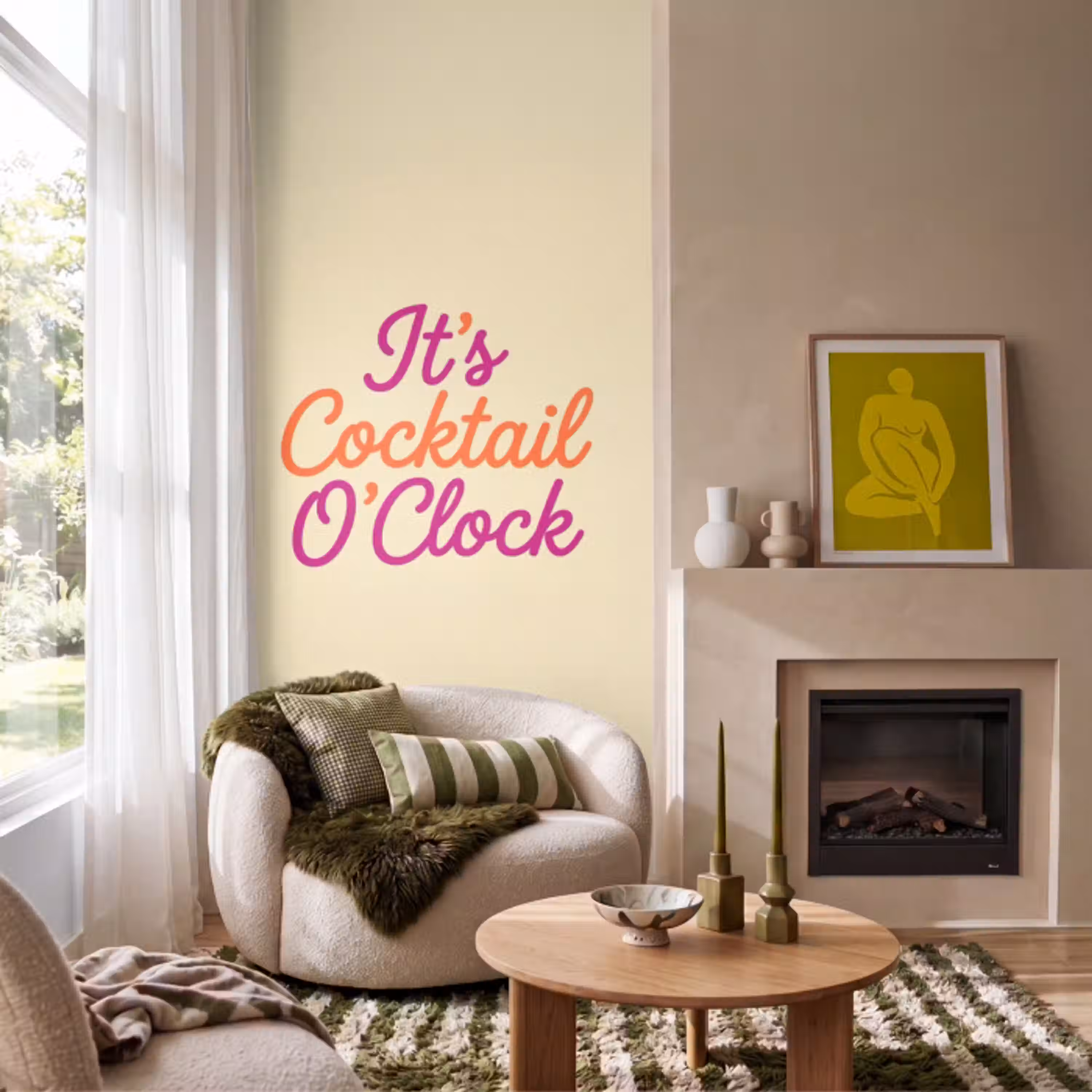 Cocktail O'Clock - Geel - Retro Behang Vlies klein -sfeer2