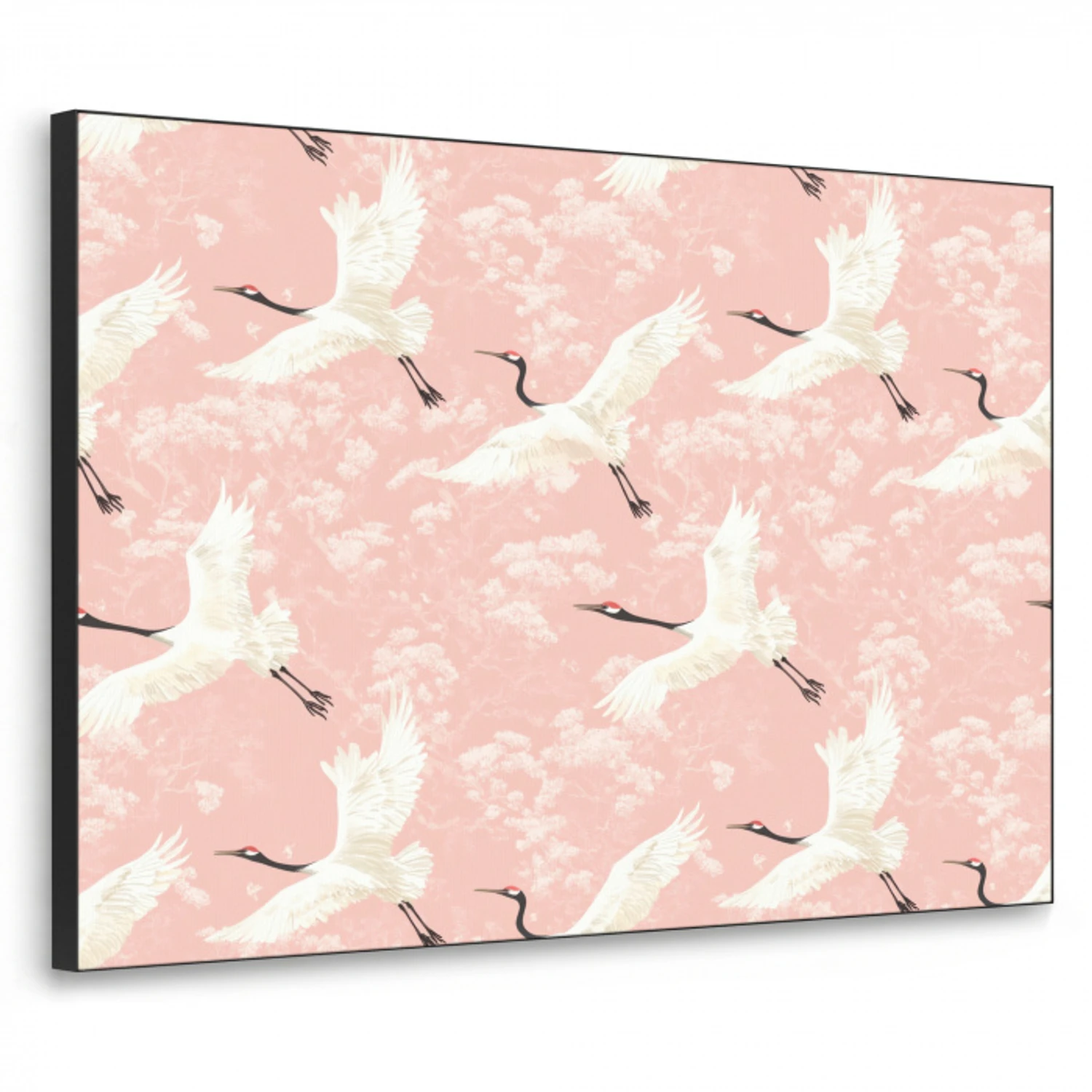 Kraanvogels - Bloesem - Roze Textielframe zwart klein 947 -3d