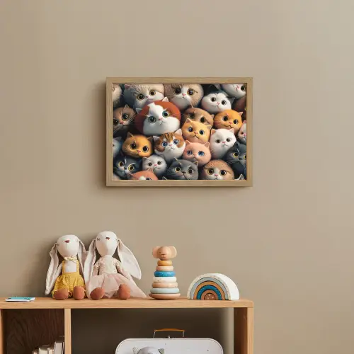 Poes - Kat - Design - Bruin - Grijs - Kids Light Box met batterij (Wandlamp kind) middel -sfeer2_kind