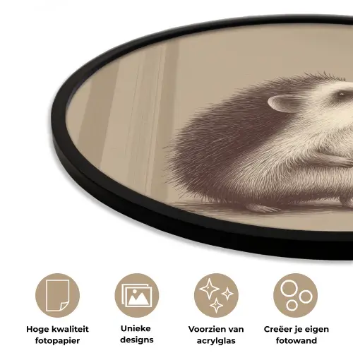 Egel - Snuitje - Bruin - Stekels Fotolijst rond zonder passe partout klein -closeup_NL