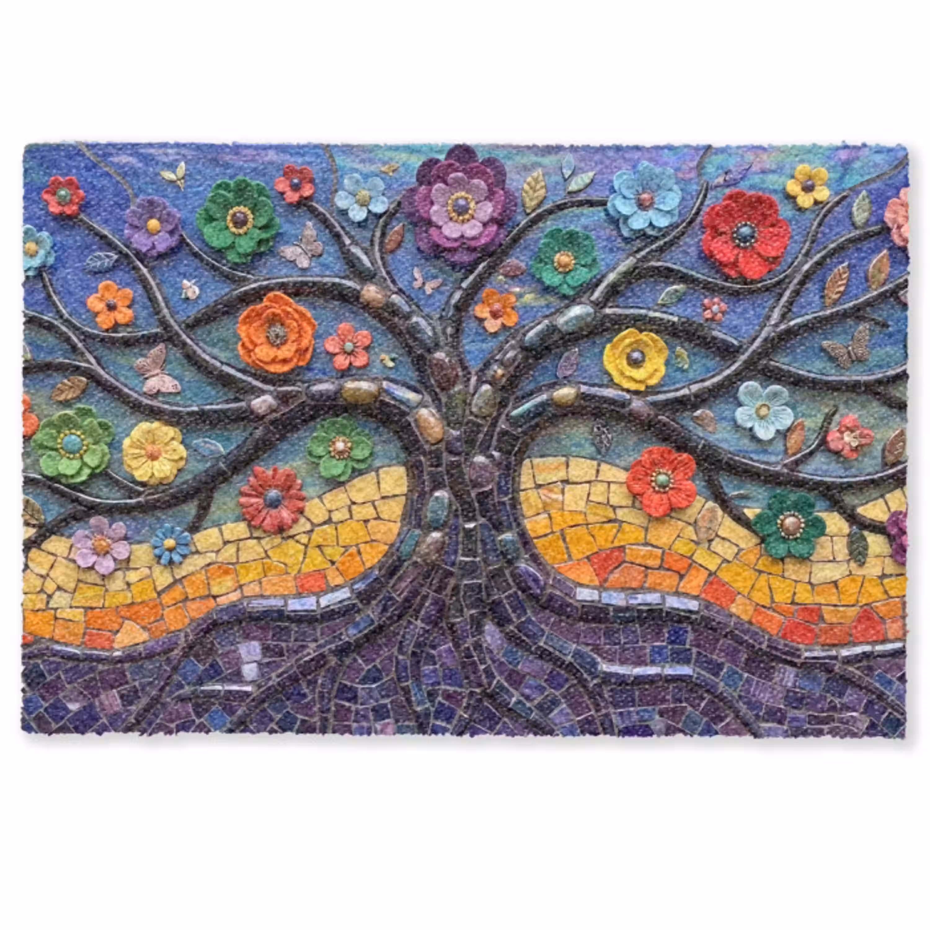 Levensboom - Mozaïek - Bloemen - Kleurrijk - Vrolijk Deurmat klein -zkaufland3d