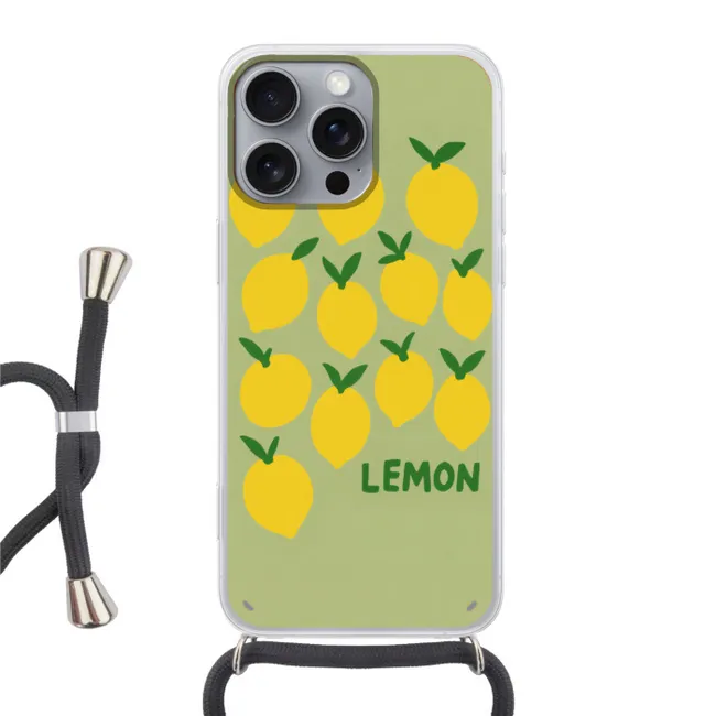 Telefoonhoesje met koord - Citroenen - Blaadjes - Geel - Patroon