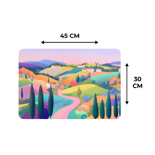 Landschap - Paars - Pastel - Huizen Placemat vinyl groot -specs