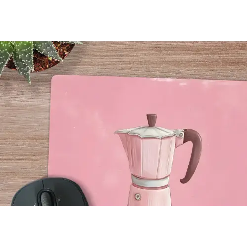 Roze - Mokkapot - Illustratie - Koffie muismat rubber klein -closeup