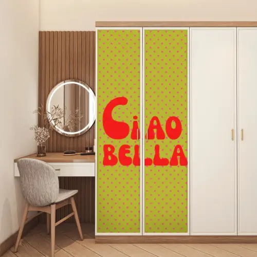 Ciao bella - Rood - Groen - Stippen deurposter klein -sfeer3