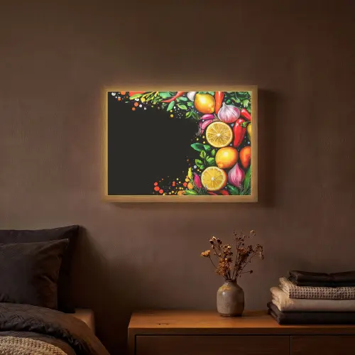 Citroenen - Peper - Kruiden - Graffiti - Verf - Abstract Light Box met batterij (Wandlamp) middel -sfeer4