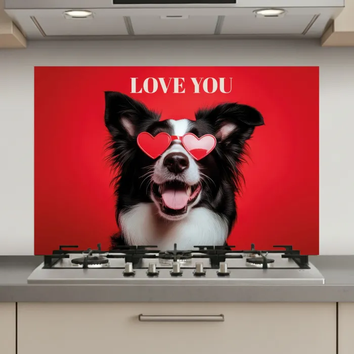 Hond - Hartjesbril - Loveyou - Rood keuken achterwand spatscherm klein -3d_website