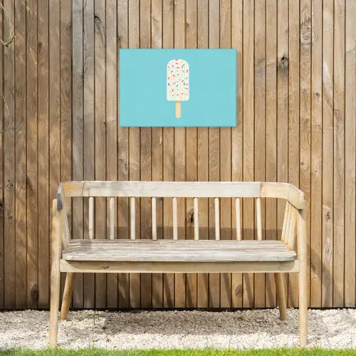 Ijsje - Stokje - Sprinkles - Lichtblauw Tuinposter op houten frame 2 cm dik klein -sfeer4