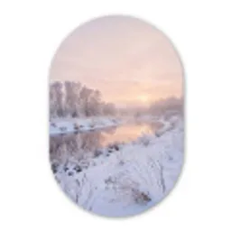 Rivier - Winter - Landschap - Sneeuw - Zonsopgang Wandcirkel Ovaal Aluminium middel -3d
