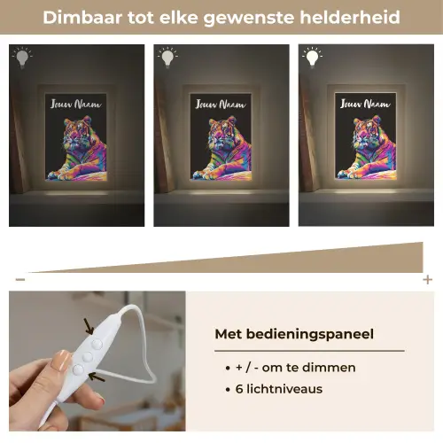 Tijger - Kleurrijk - Dieren - Zwart - Neon Light Box met kabel (Kinderlampje) klein -USP_dimbaarNL