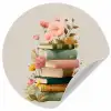 Boeken - Stapel - Bloemen - Kleurrijk Wandcirkel behangsticker klein -3d