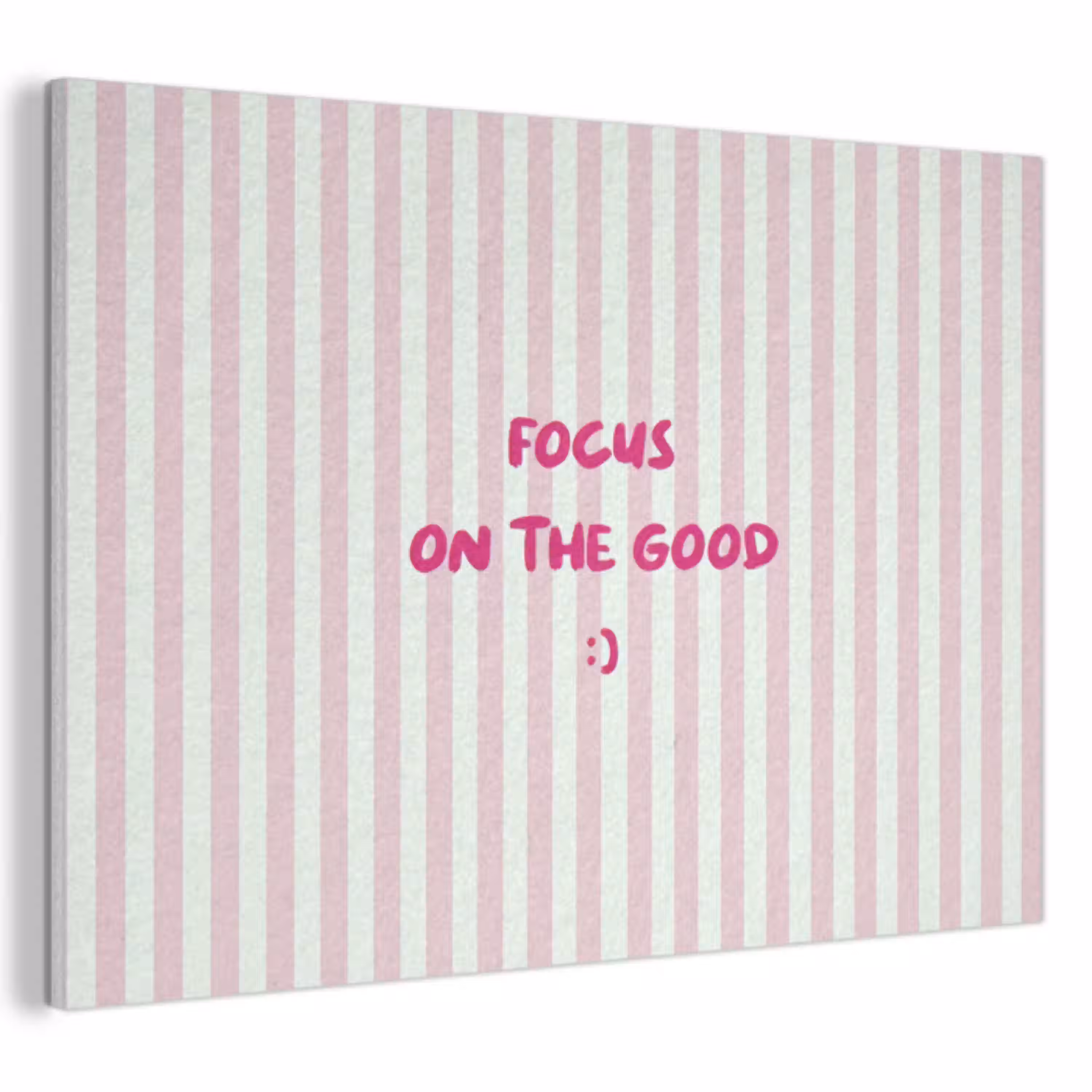 Focus on the good - Strepen - Roze - Smiley PET vilt klein -3d
