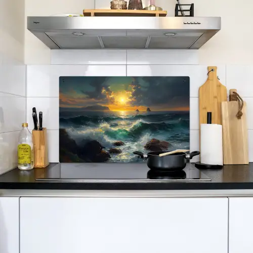 Zee - Zon - Golven - Rotsen Inductie beschemer met haakjes klein -sfeer2