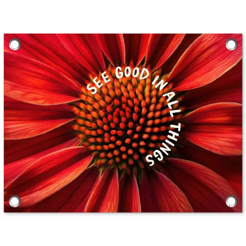 Close up - Bloem - Quote - Rood tuinposter los doek klein -3d