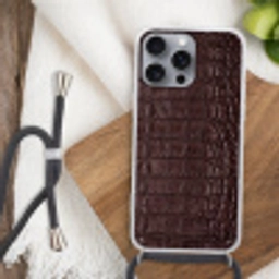 Krokodil - Leer - Bruin Hoesje iPhone 16 Pro Max met koord klein -sfeer4
