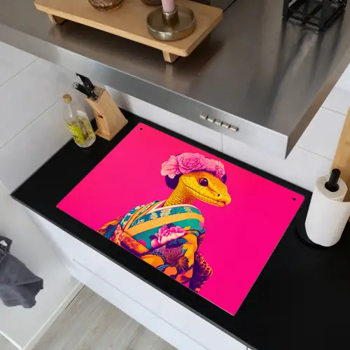 Hagedis - Bloemen - Roze - Kimono Inductie beschemer met haakjes klein -sfeer1