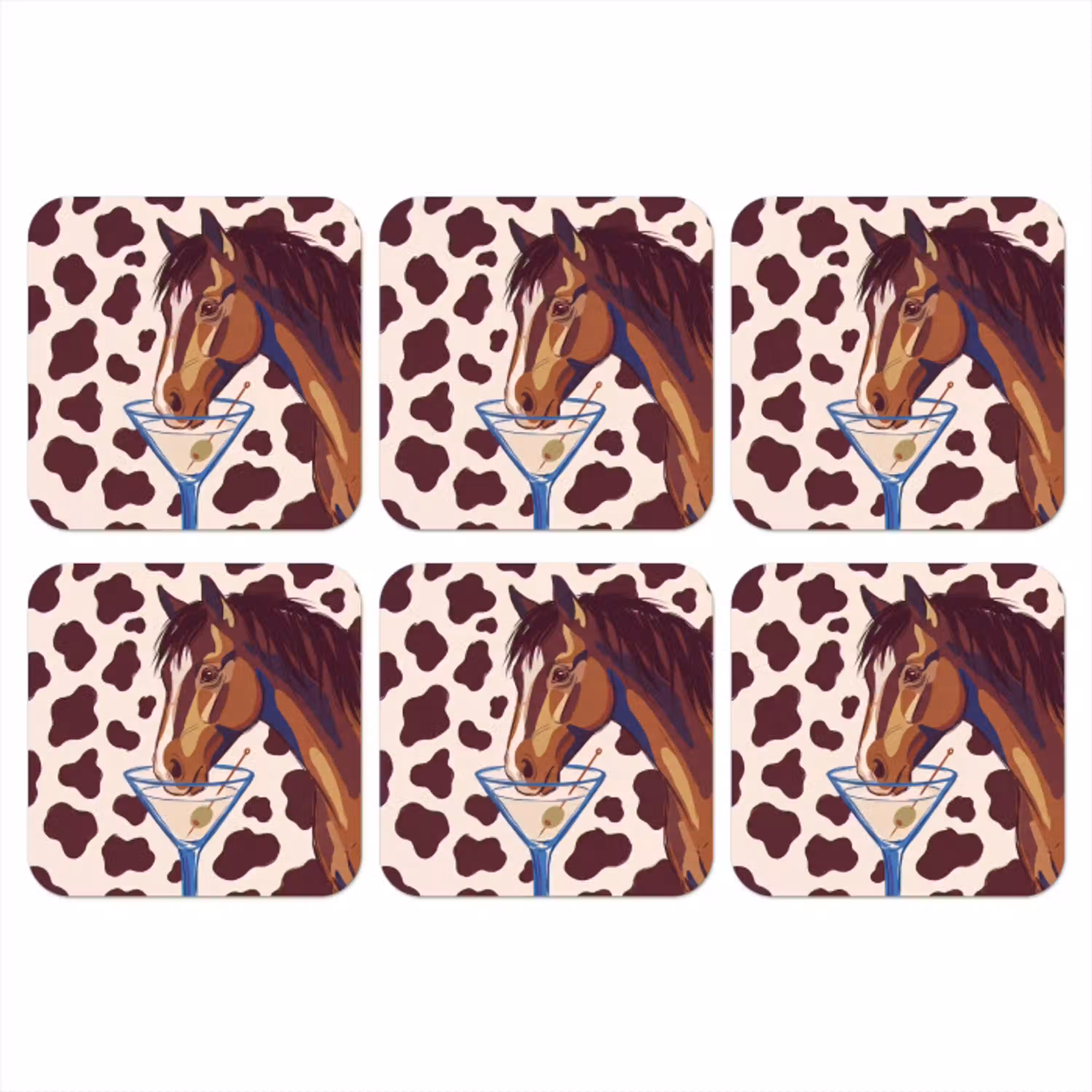 Paard - Martini - Dieren - Abstract - Bruin onderzetter kurk middel -3d