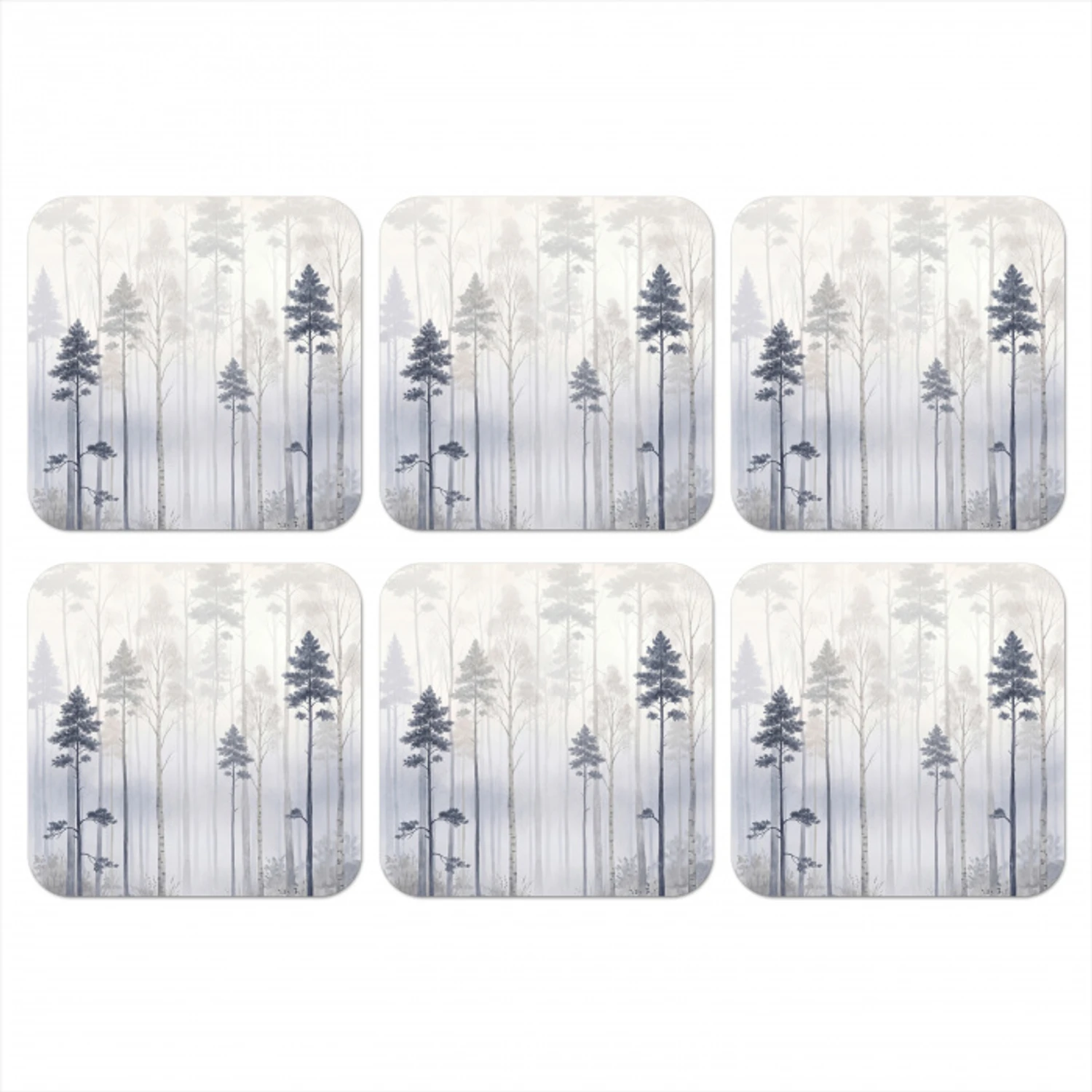 Bos - Bomen - Mist - Natuur - Illustratie - Grijs onderzetter kurk middel -3d