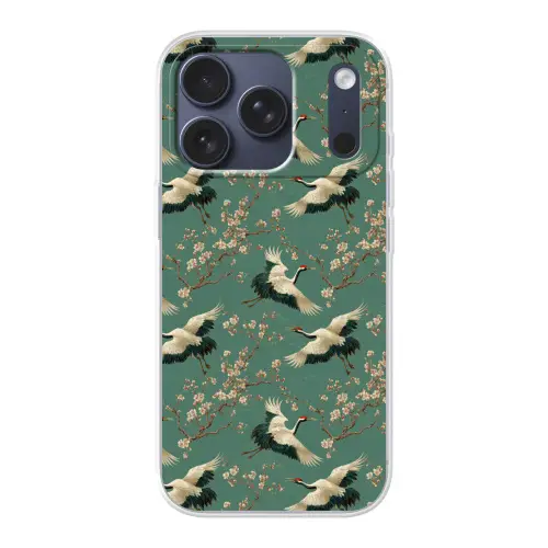Kersenbloesem - Kraamvogels - Groen Telefoonhoesje iPhone 17 Pro klein 878 -3d