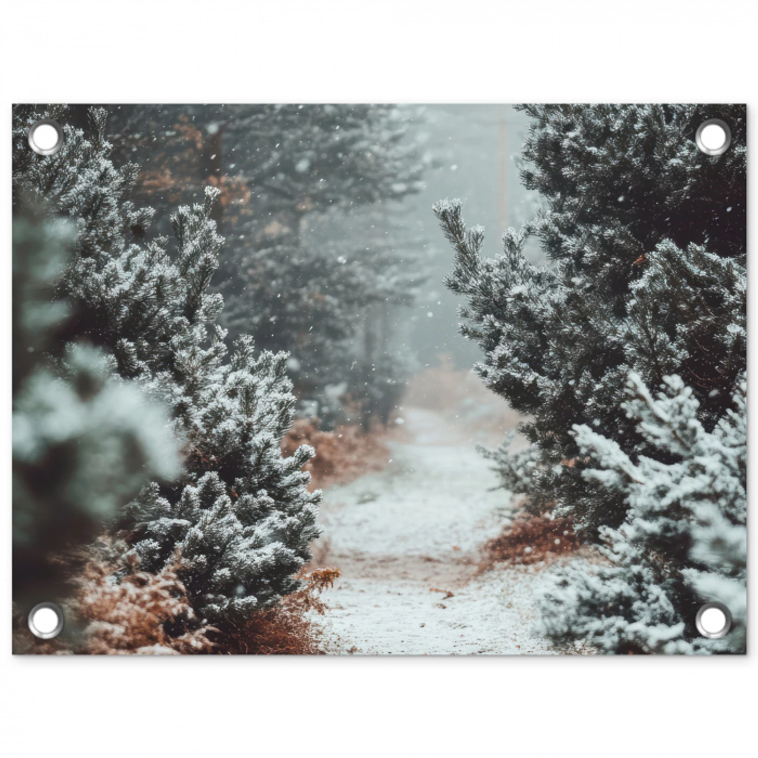 Bos - Winter - Bomen - Natuur - Pad - Sneeuw tuinposter los doek klein -3d