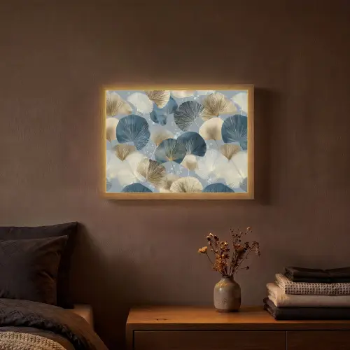Bladeren - Abstract - Goud - Blauw Light Box met batterij (Wandlamp) middel -sfeer4