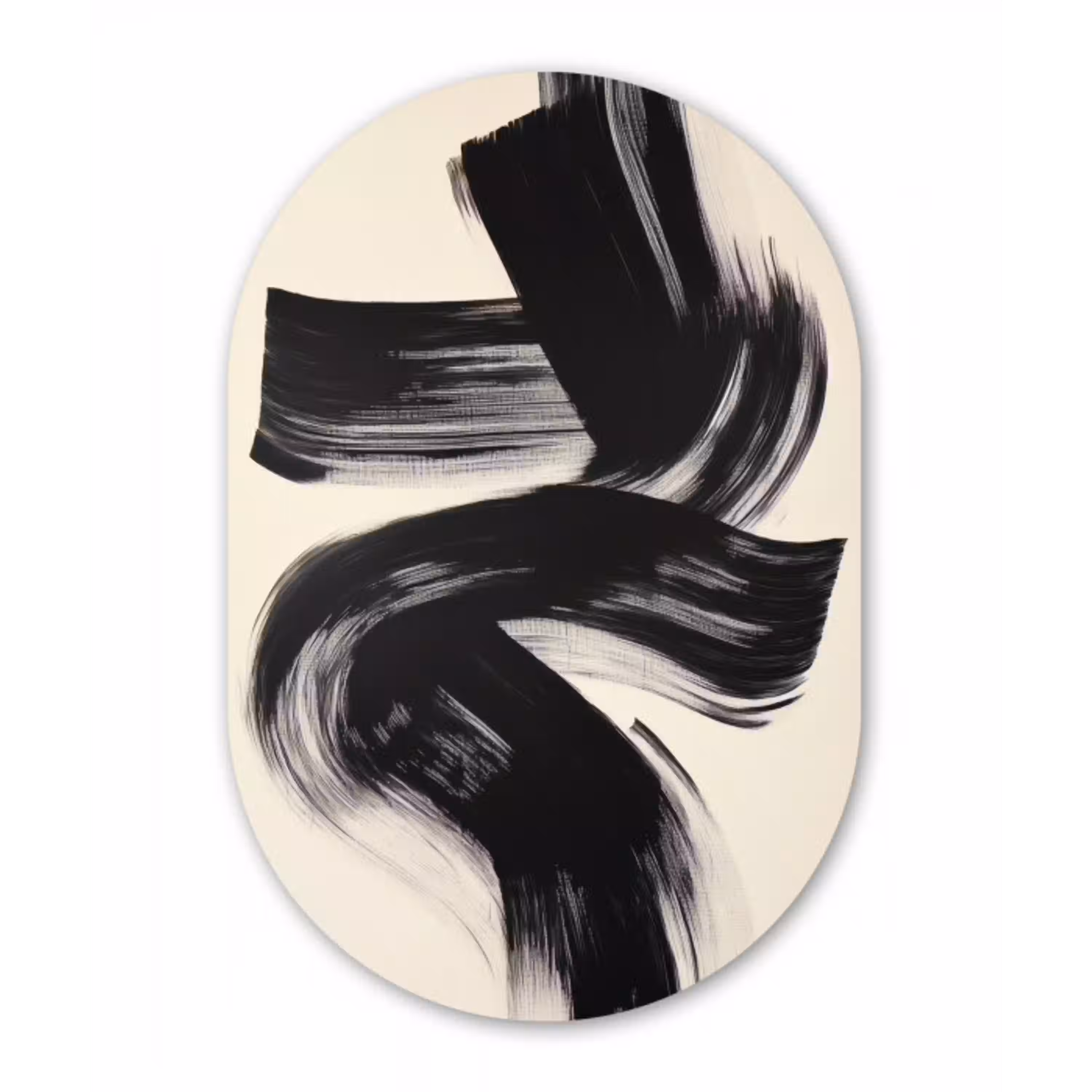Strepen - Zwart - Abstract Wandcirkel Ovaal Glas middel -3d