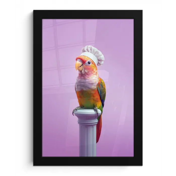 Papegaai - Koksmuts - Pilaar - Vogel fotolijst zwart zonder passe partout klein -3d