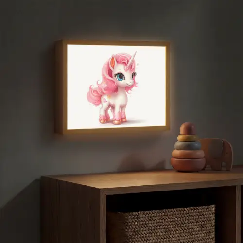 Unicorn - Meisjes - Kinderen - Eenhoorn - Roze Light Box met batterij (Wandlamp kind) middel -sfeer5_kind
