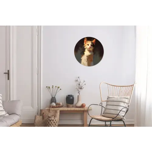 Kat - Geschilderd - Artistiek - Wit Wandcirkel aluminium klein -woonkamer