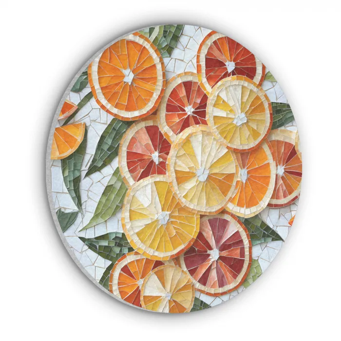 Schijfjes - Fruit - Oranje - Mozaïek Akoestische PET Vilt - Rond klein -3d