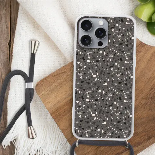 Terrazzo -  Patroon - Grijs Hoesje iPhone 16 Pro Max met koord klein 804 -sfeer4