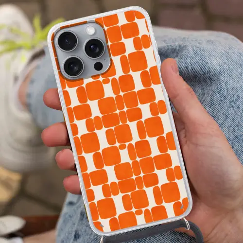 Patroon - Retro - Oranje Hoesje iPhone 16 Pro Max met koord klein 804 -sfeer3