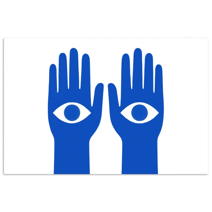 Handen - Twee - Ogen - Blauw poster papier klein -3d
