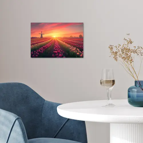 Windmolen - Zonsondergang - Landschap poster papier klein -sfeer3