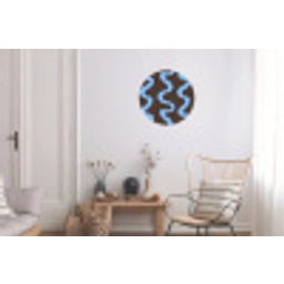 Kronkelende lijnen - Blauw - Bruin - Minimalistisch Wandcirkel aluminium klein 190 -woonkamer