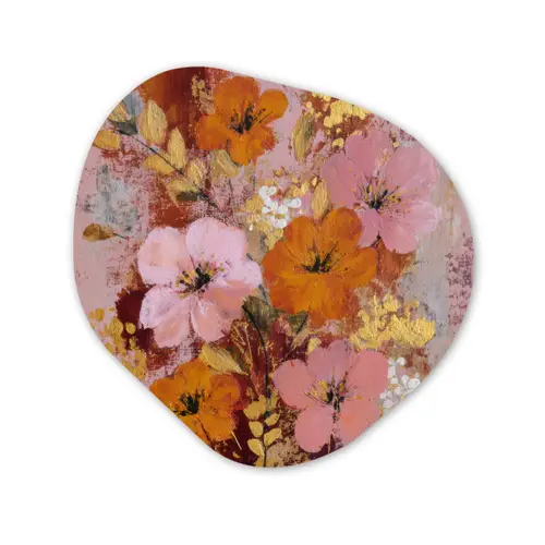 Schilderij - Bloemen - Rustiek - Roze Wandcirkel Organisch Forex 3mm klein -3d