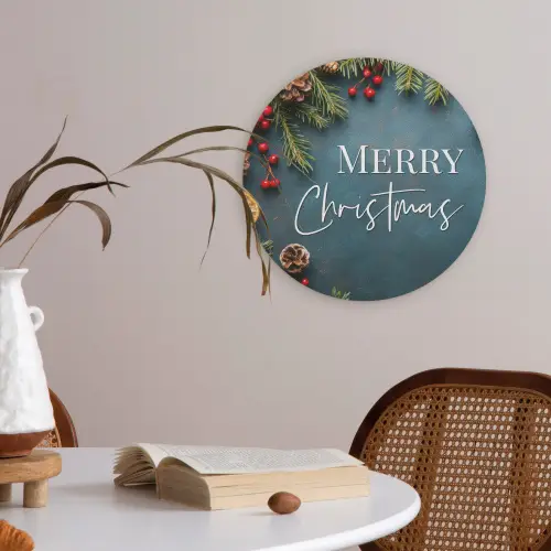 Merry Christmas - Blauw - Kerst - Winter Akoestische PET Vilt - Rond klein -sfeer3