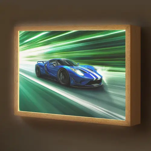 Race auto - Blauw - Groen Light Box met batterij (Wandlamp kind) middel -z3d_website